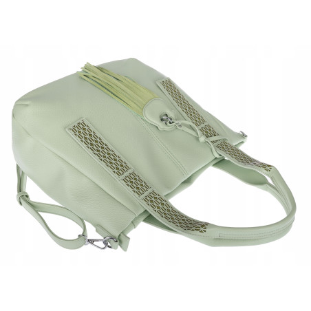 Torebka damska shopper worek pojemna boho na ramię frędzle MC669 Zielona