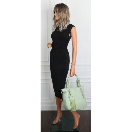 Torebka damska shopper worek pojemna boho na ramię frędzle MC669 Zielona