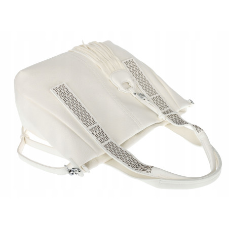 Torebka damska shopper worek pojemna boho na ramię frędzle MC669 Biała