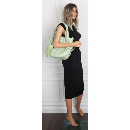 Torebka damska shopper worek pojemna boho na ramię frędzle MC669 Zielona