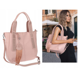 Torebka damska shopper worek pojemna boho na ramię frędzle MC669 Różowa
