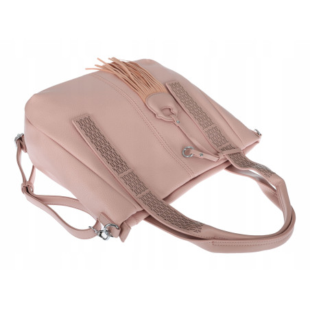 Torebka damska shopper worek pojemna boho na ramię frędzle MC669 Różowa