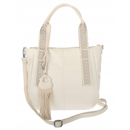 Torebka damska shopper worek pojemna boho na ramię frędzle MC669 Beżowa