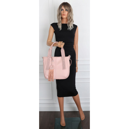 Torebka damska shopper worek pojemna boho na ramię frędzle MC669 Różowa