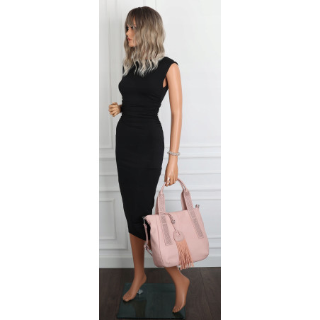 Torebka damska shopper worek pojemna boho na ramię frędzle MC669 Różowa