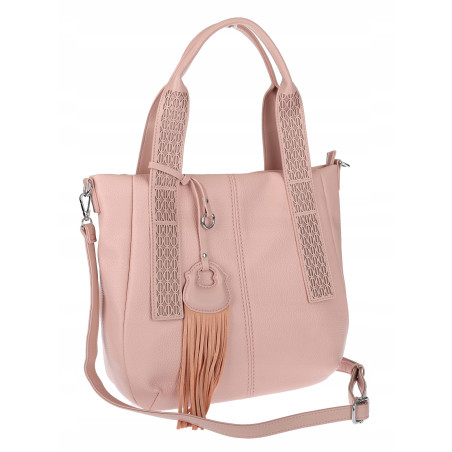Torebka damska shopper worek pojemna boho na ramię frędzle MC669 Różowa