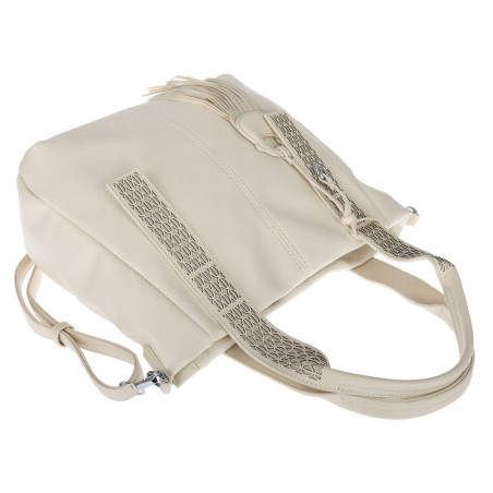 Torebka damska shopper worek pojemna boho na ramię frędzle MC669 Beżowa