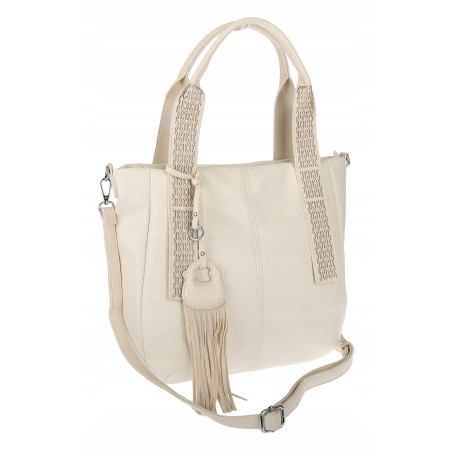Torebka damska shopper worek pojemna boho na ramię frędzle MC669 Beżowa