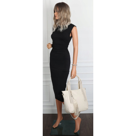 Torebka damska shopper worek pojemna boho na ramię frędzle MC669 Beżowa