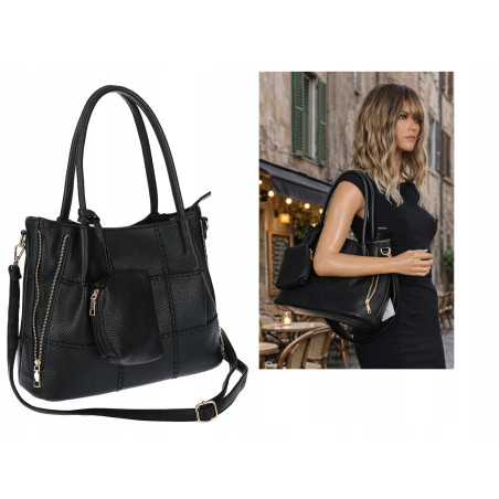 Torebka Damska Shopperka Pojemna Duża A4 Modna Torba kuferek LH6022 Czarna