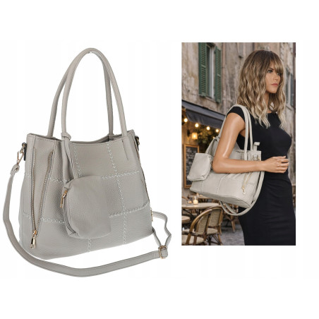 Torebka Damska Shopperka Pojemna Duża A4 Modna Torba kuferek LH6022 Szara