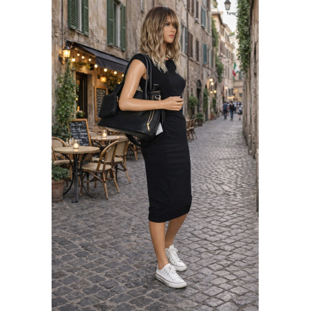 Torebka Damska Shopperka Pojemna Duża A4 Modna Torba kuferek LH6022 Czarna