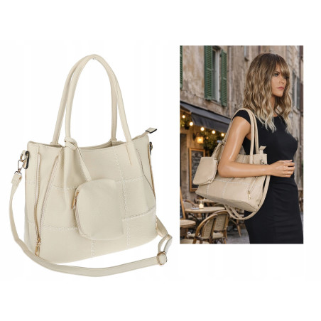 Torebka Damska Shopperka Pojemna Duża Modna Torba kuferek LH6022 Beżowa