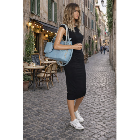 Torebka Damska Shopperka Pojemna Duża Modna Torba kuferek LH6022 Niebieska