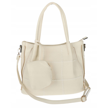 Torebka Damska Shopperka Pojemna Duża Modna Torba kuferek LH6022 Beżowa