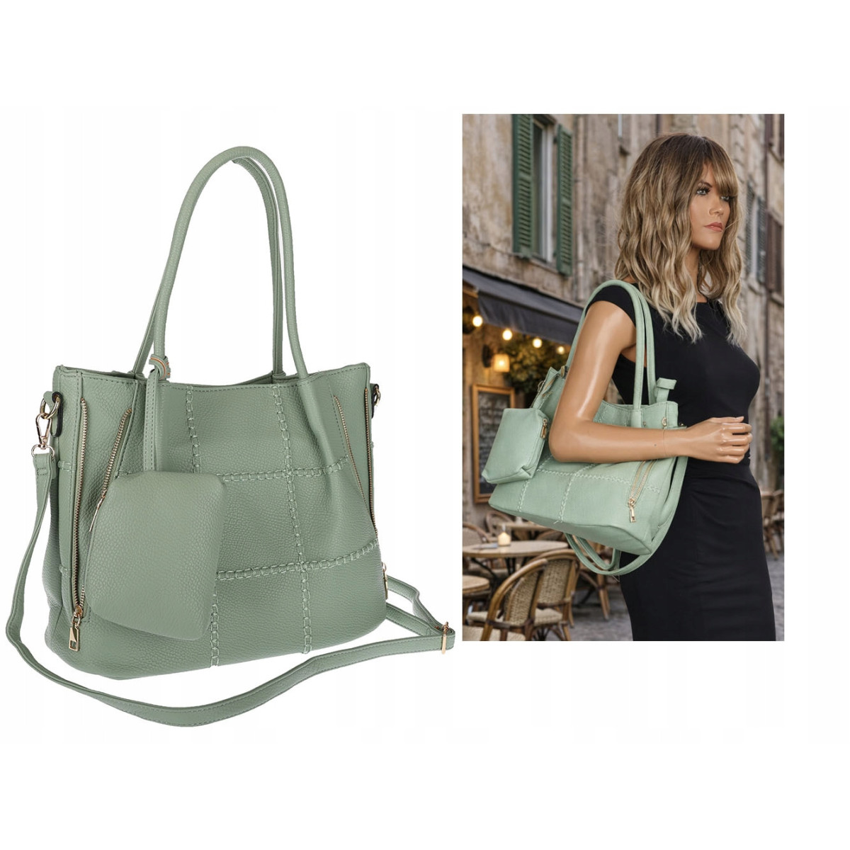 Torebka Damska Shopperka Pojemna Duża Modna Torba kuferek LH6022 Zielona
