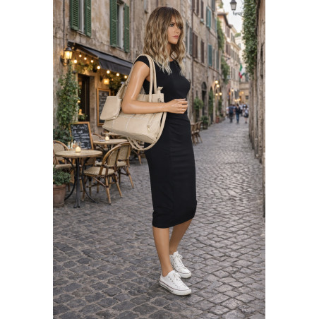 Torebka Damska Shopperka Pojemna Duża Modna Torba kuferek LH6022 Beżowa