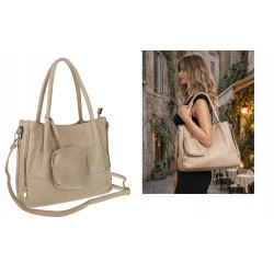 Torebka Damska Shopperka Pojemna Duża Modna Torba kuferek LH6022 Beżowa