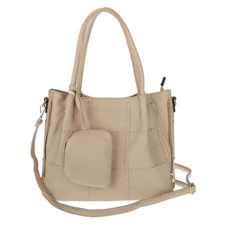 Torebka Damska Shopperka Pojemna Duża Modna Torba kuferek LH6022 Beżowa