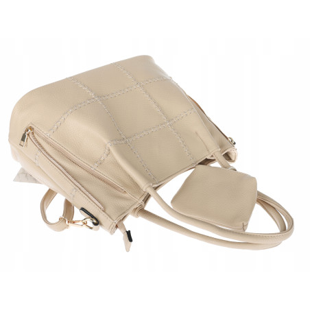 Torebka Damska Shopperka Pojemna Duża Modna Torba kuferek LH6022 Beżowa