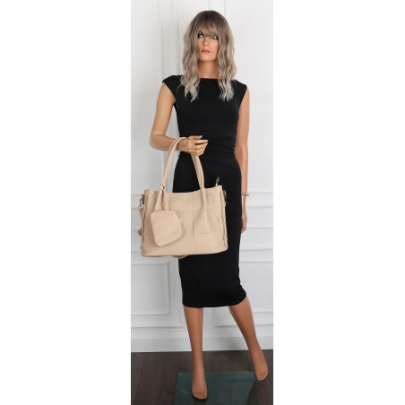 Torebka Damska Shopperka Pojemna Duża Modna Torba kuferek LH6022 Beżowa