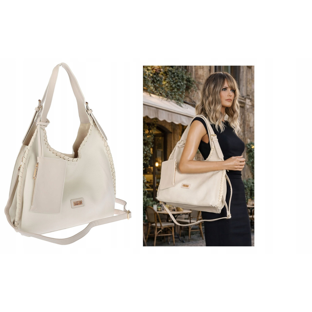 Torebka Damska Listonoszka Worek Shopper Modna Torba na Ramię CC6693 Beżowa