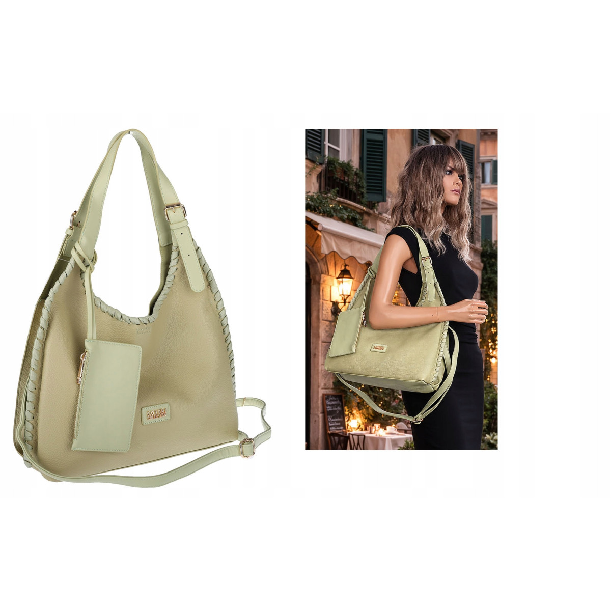 Torebka Damska Listonoszka Worek Shopper Torba na Ramię CC6693 Zielona