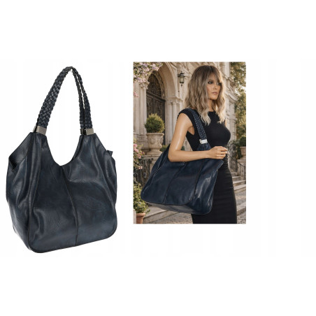 Torebka damska duża shopper worek na ramię pleciona rączka 203C Granatowa
