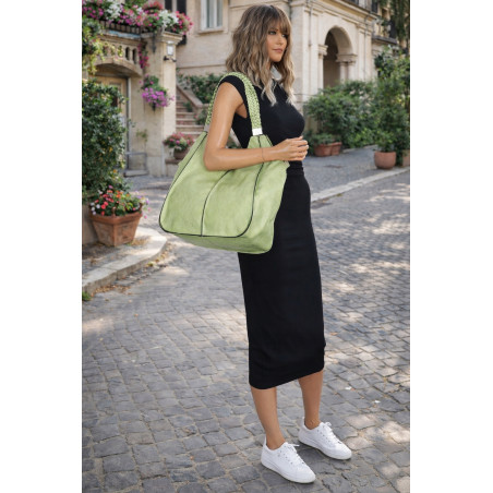 Torebka damska duża shopper worek A4 na ramię pleciona rączka 203C Zielona