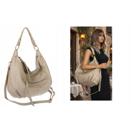Torebka damska worek shopper A4 hobo pasek duża na ramię CC3501 Beżowa