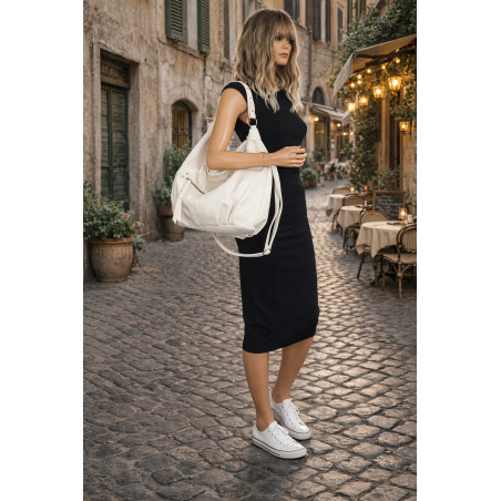 Torebka damska worek shopper A4 hobo pasek duża torba na ramię CC3501 Biała