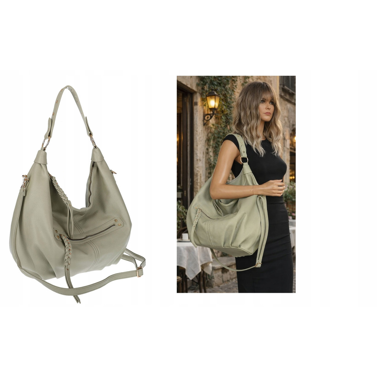 Torebka damska worek shopper A4 hobo pasek duża na ramię CC3501 Zielona