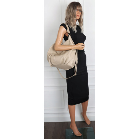 Torebka damska worek shopper A4 hobo pasek duża na ramię CC3501 Beżowa