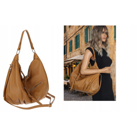 Torebka damska worek shopper A4 hobo pasek duża na ramię CC3501 Brązowa