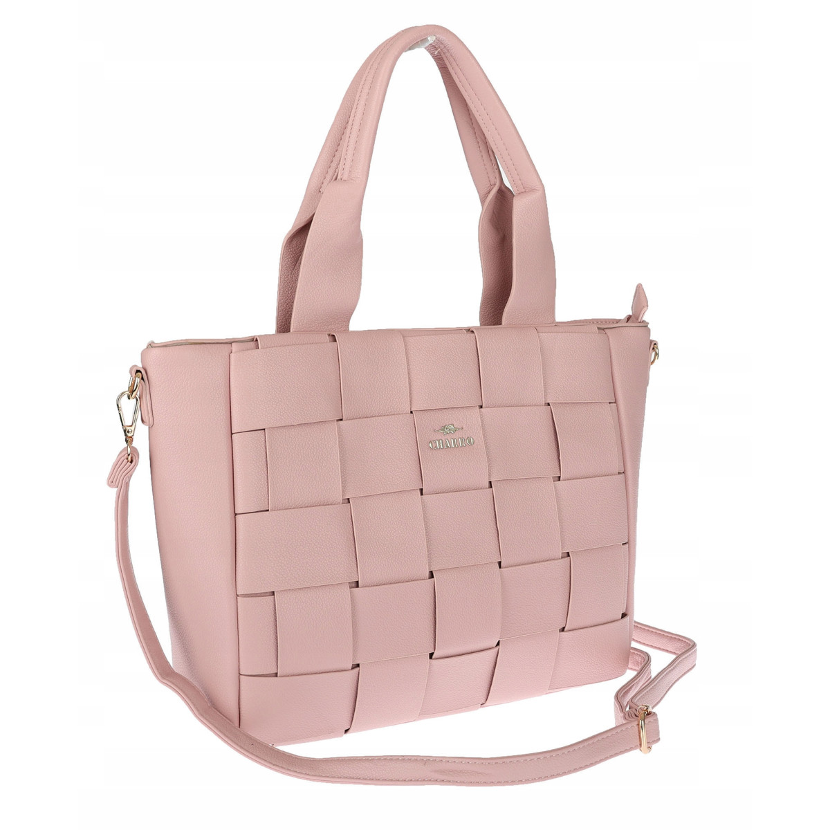 Torebka damska shopper A4 pleciona elegancka na ramię pasek CH3358 Różowa