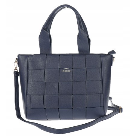 Torebka damska shopper A4 pleciona elegancka na ramię duża CH3358 Granatowa