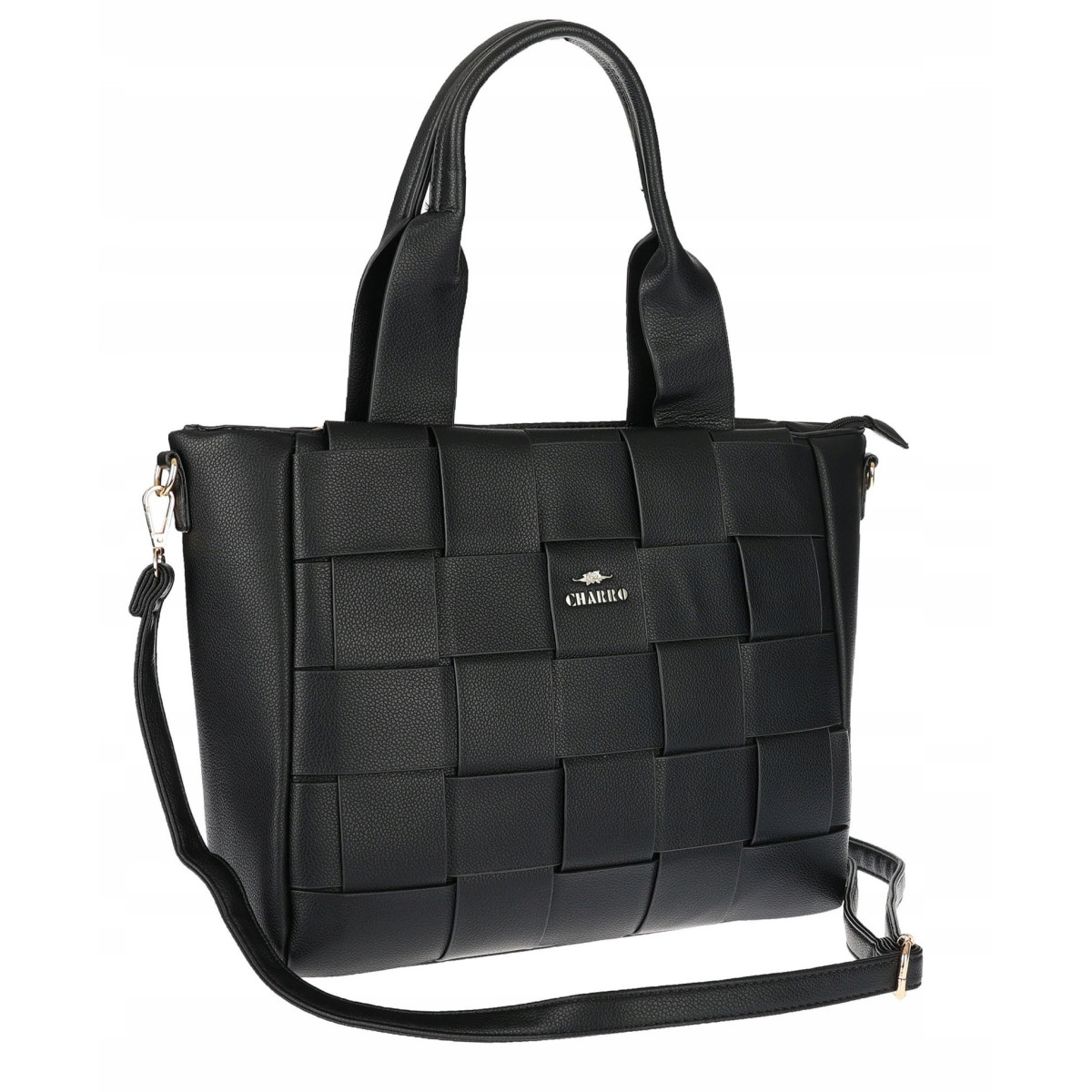 Torebka damska shopper A4 pleciona elegancka na ramię pasek CH3358 Czarna