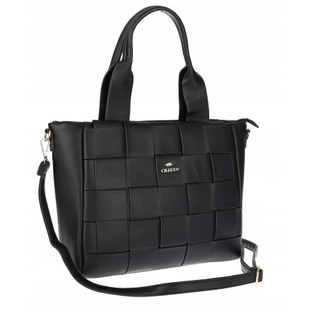 Torebka damska shopper A4 pleciona elegancka na ramię pasek CH3358 Czarna