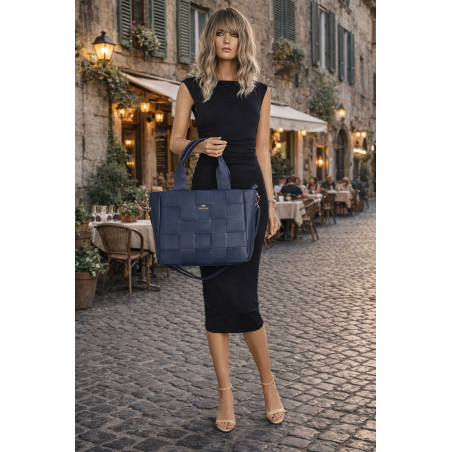 Torebka damska shopper A4 pleciona elegancka na ramię duża CH3358 Granatowa