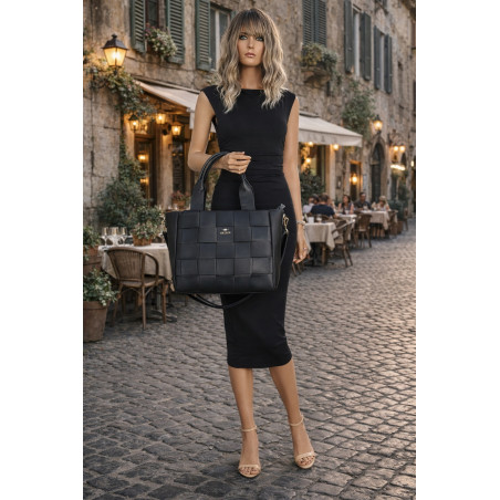 Torebka damska shopper A4 pleciona elegancka na ramię pasek CH3358 Czarna