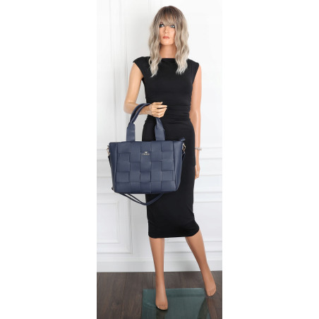 Torebka damska shopper A4 pleciona elegancka na ramię duża CH3358 Granatowa