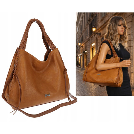 Torebka Damska Worek Shopper Torba na Ramię duża pajemna CC6703 Brązowa