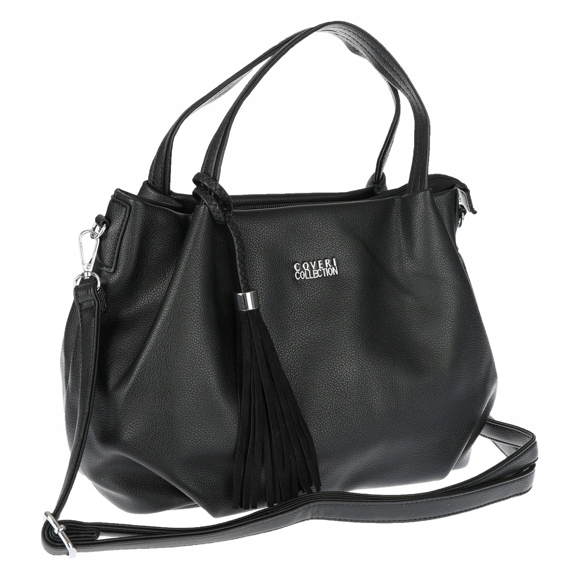 Torebka damska shopper duża A4 na ramię z frędzlami pasek CC50964 Czarna