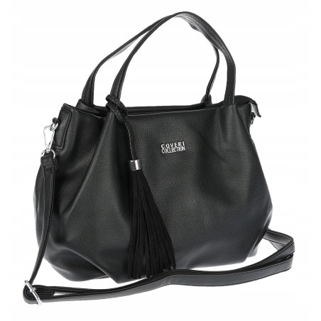 Torebka damska shopper duża A4 na ramię z frędzlami pasek CC50964 Czarna