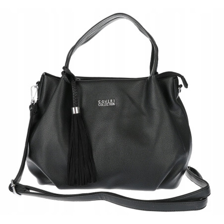 Torebka damska shopper duża A4 na ramię z frędzlami pasek CC50964 Czarna