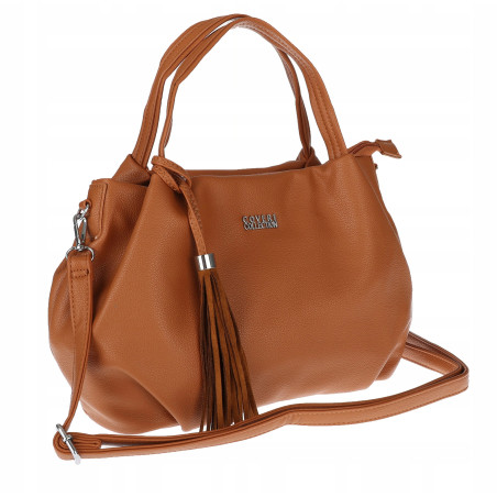 Torebka damska shopper duża A4 na ramię z frędzlami pasek CC50964 Brązowa