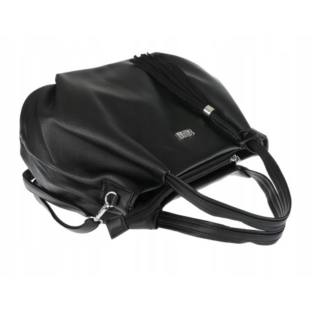 Torebka damska shopper duża A4 na ramię z frędzlami pasek CC50964 Czarna