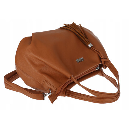 Torebka damska shopper duża A4 na ramię z frędzlami pasek CC50964 Brązowa