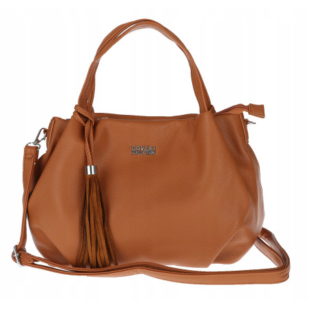 Torebka damska shopper duża A4 na ramię z frędzlami pasek CC50964 Brązowa