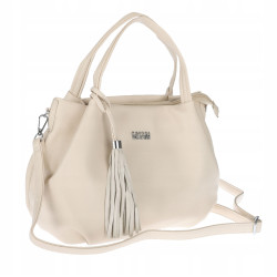 Torebka damska shopper duża A4 na ramię z frędzlami pasek CC50964 Beżowa